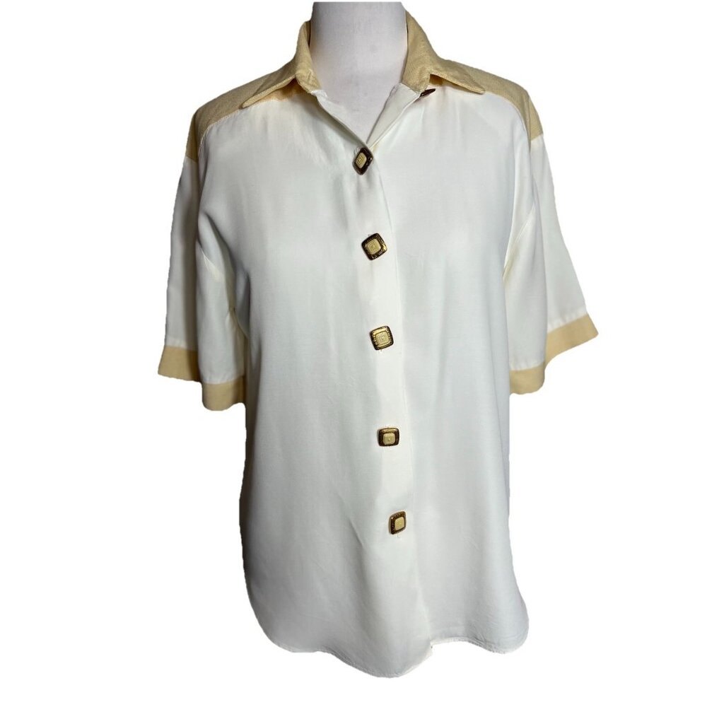Vintage Connections Short Sleeve Button Up Blouse Women’s Size‎ Small
